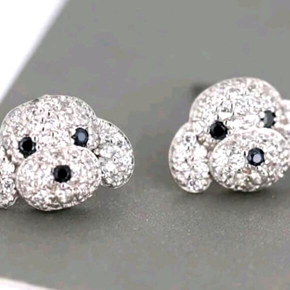 Cubic Zirconian Puppy Stud Earrings Poodle Maltipoo Maltese Bichon Frise Dog pet - Picture 1 of 3